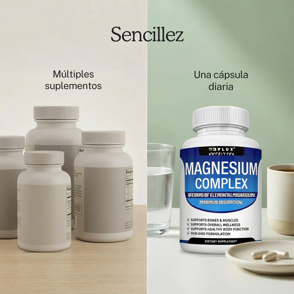 Magnesium Complex — 8 en 1 Cápsula para Músculos, Huesos y Descanso Profundo
